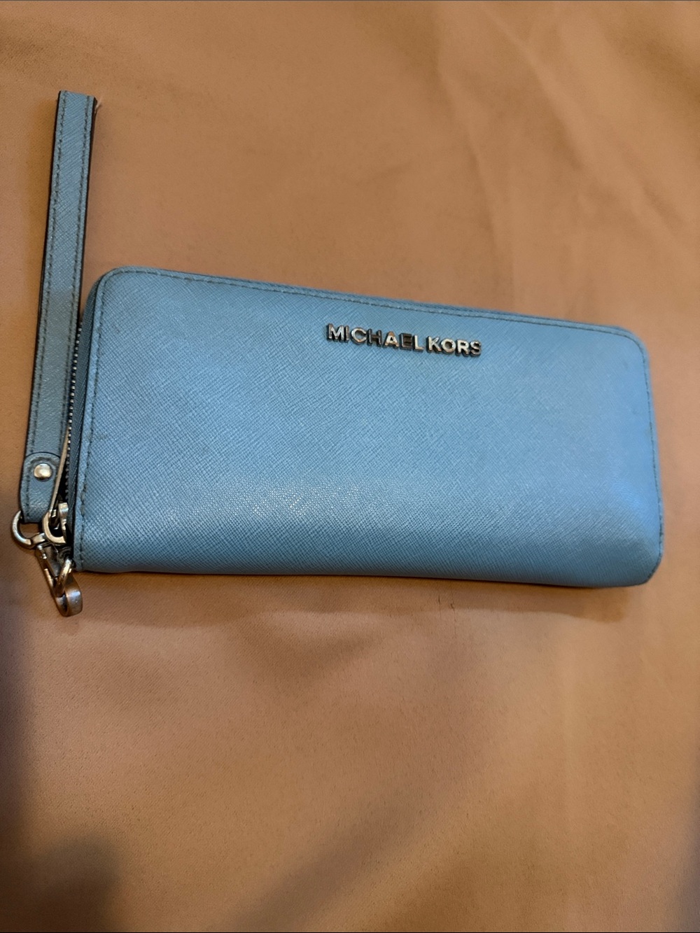 Michael Kors Powder Blue Saffiano Zip Wristlet